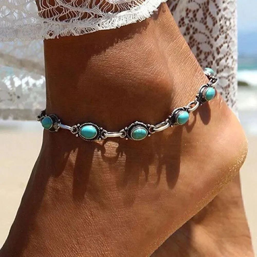 silver boho anklet A583